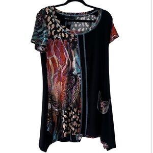 Frank Lyman Handkerchief Hem Multicolored Top Short Sleeve Top size 12